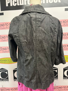 Crop Sleeve Black Denim Jacket (Size L)
