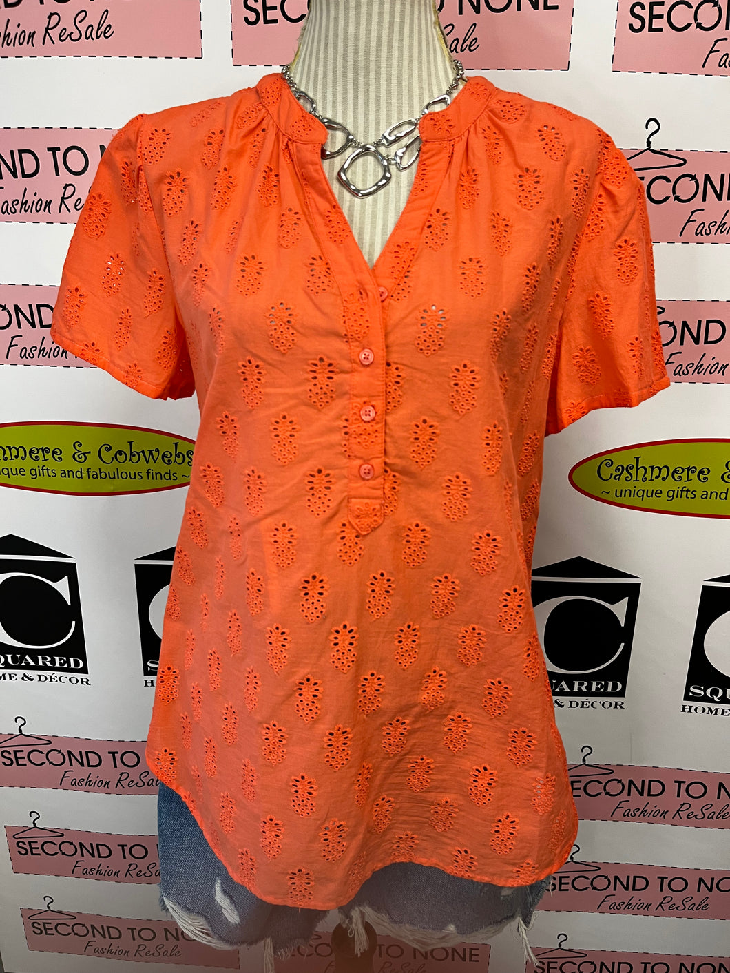 Orange 100% Cotton Eyelet Top (Size M)