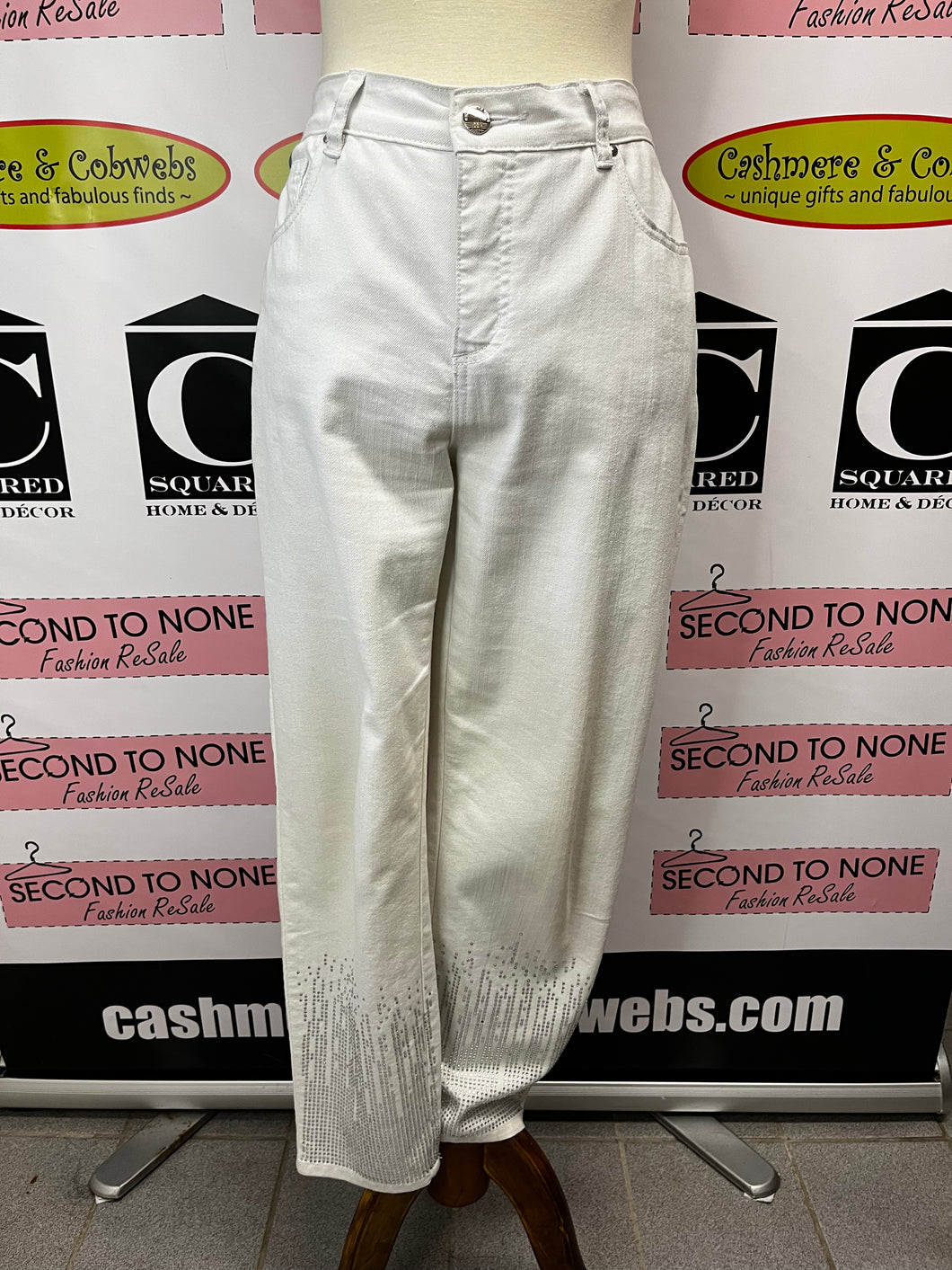 Simon Chang White Bling Jeans (Size 8)