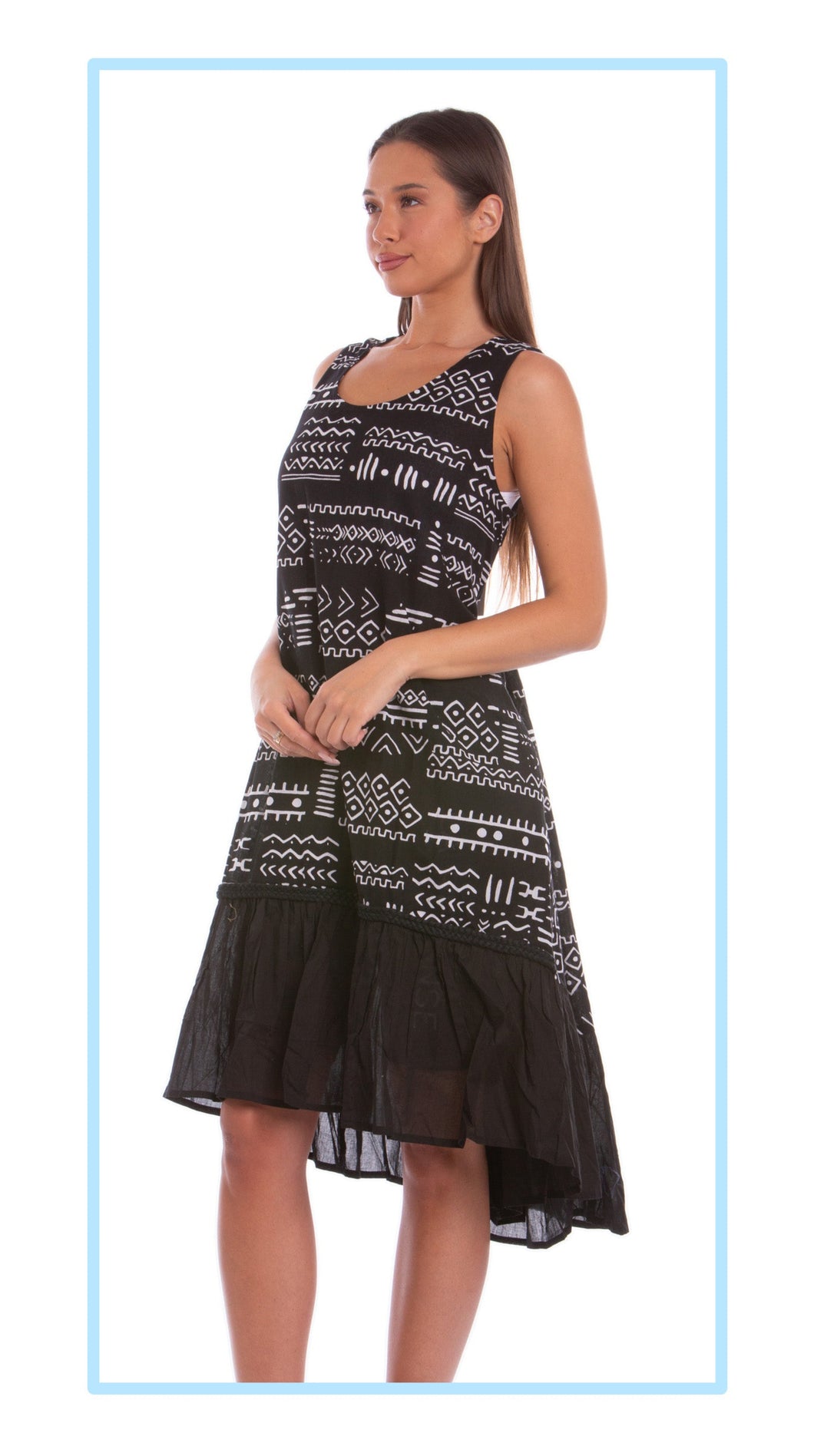 Linen-Blend Black & White Dress