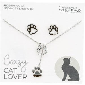 "Crazy Cat Lover" Necklace & Earrings Set