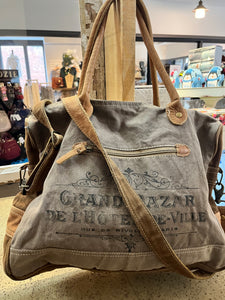 Canvas & Genuine Cowhide Tote Bag