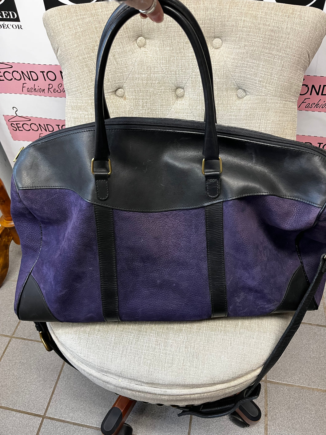 Vintage Purple Leather Duffel Bag