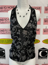Load image into Gallery viewer, Vintage Black &amp; Silver Fitted Halter Blouse (Size 8)
