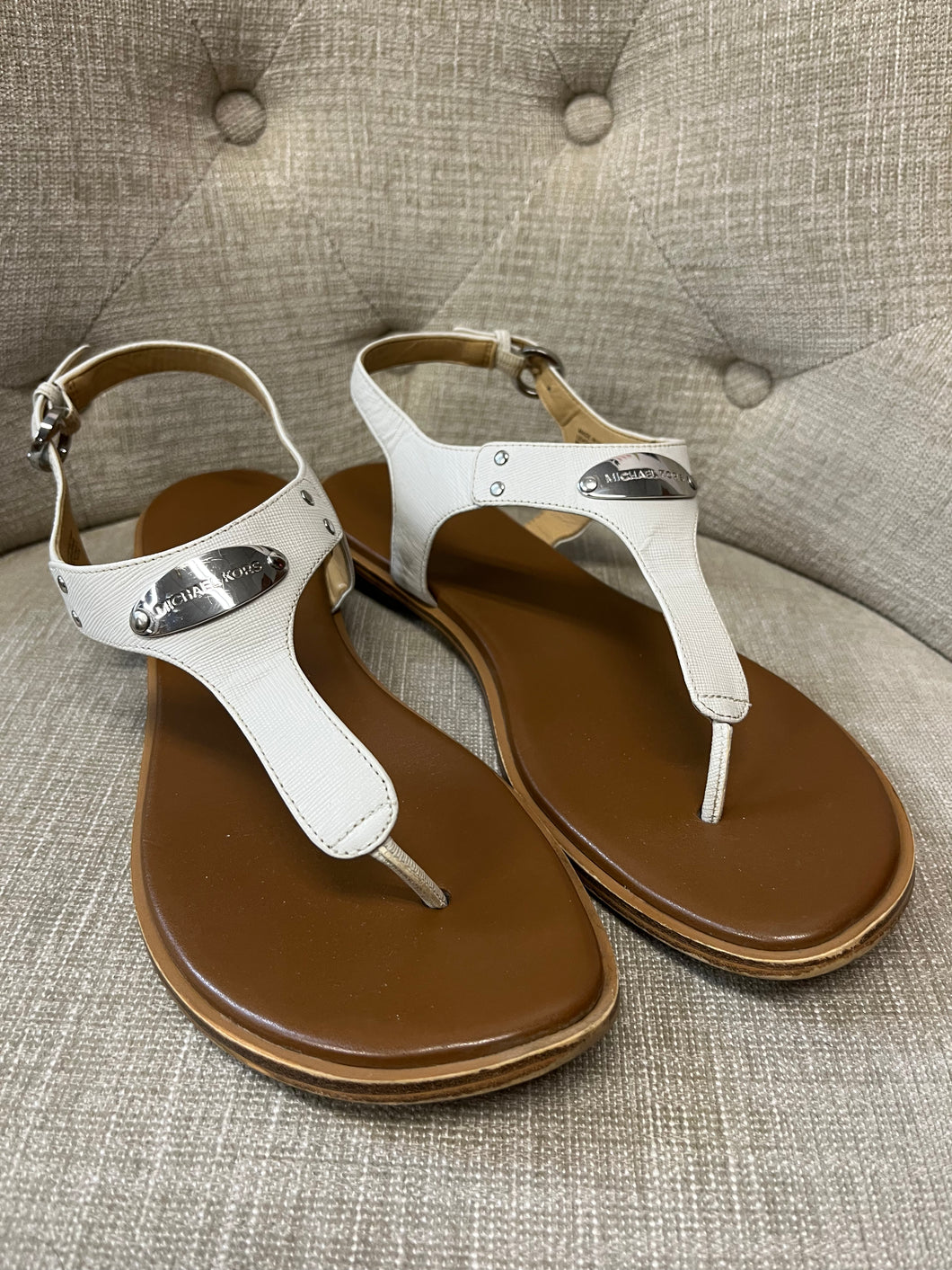 Michael Kors White Leather Sandals (Size 10)