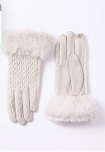 Cable Knit Faux Fur Gloves (2 Colors)
