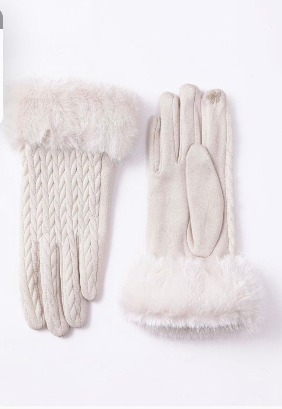 Cable Knit Faux Fur Gloves (2 Colors)