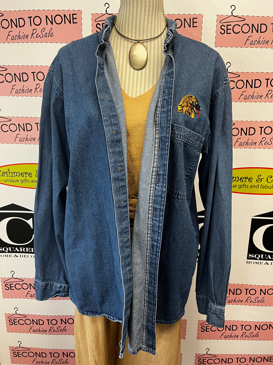 Dog Embroidered Denim Shirt (Size L)