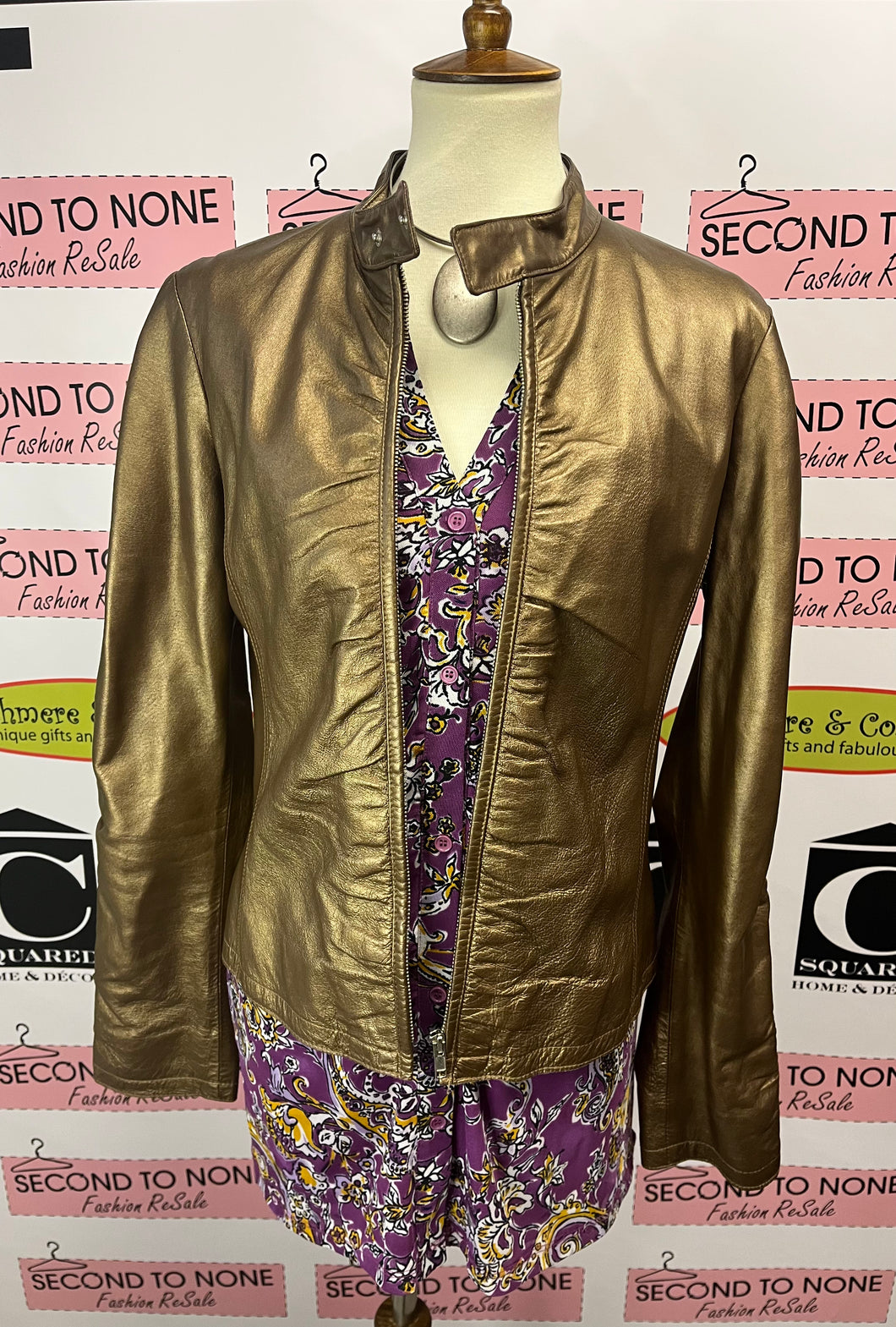 Le Chateau Gold Leather Jacket (Size L)