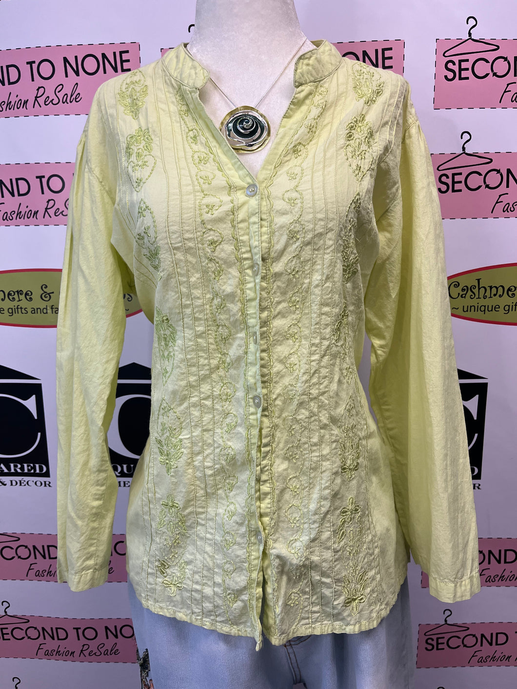 100% Cotton Lime Cuban-Style Shirt (Size Large)