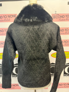 Faux Fur-Collar Zipper Front Cardigan (2 Colors)