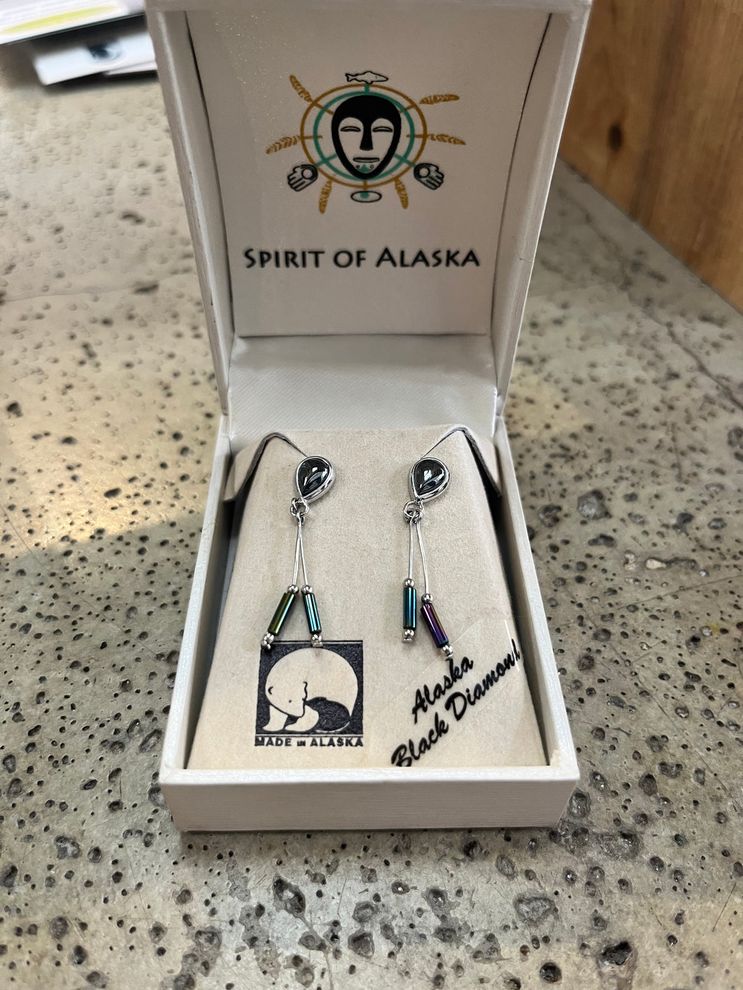 Vintage NIB Spirit of Alaska Black Diamond Earrings