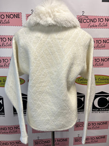 Faux Fur-Collar Zipper Front Cardigan (2 Colors)