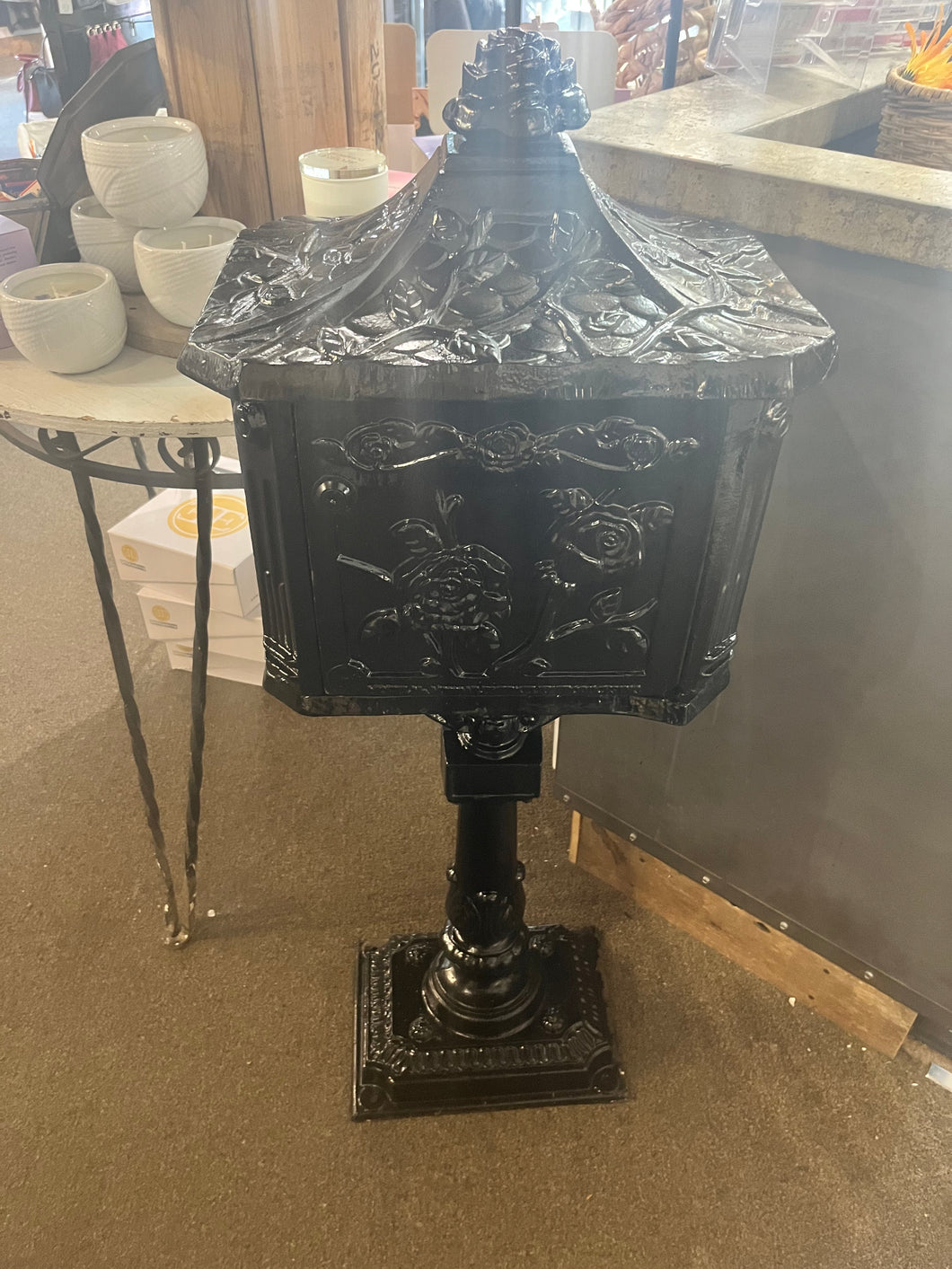 Antique Black Cast Iron Pedestal Mailbox