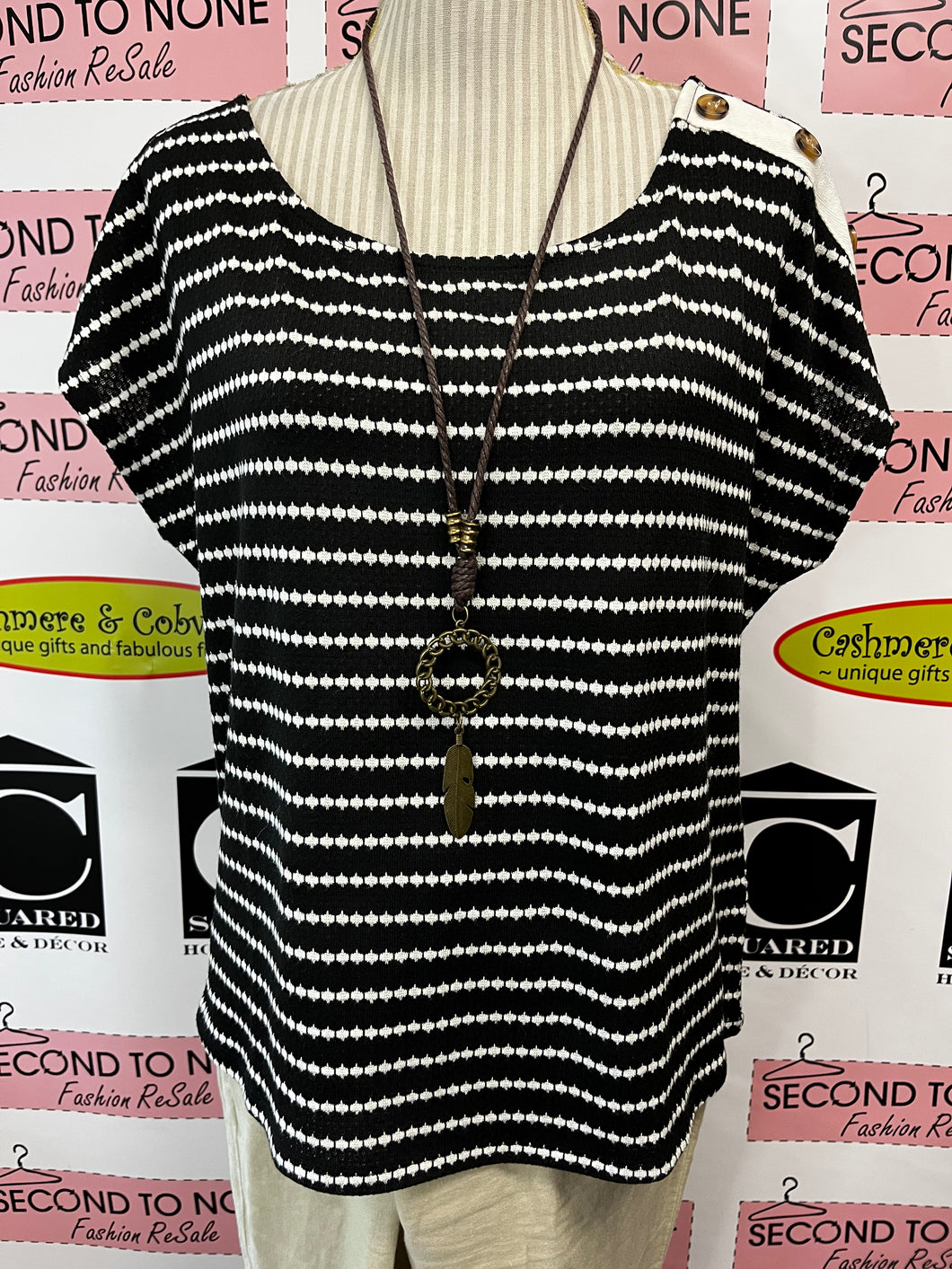 NWT Striped Button Tee (Size L)