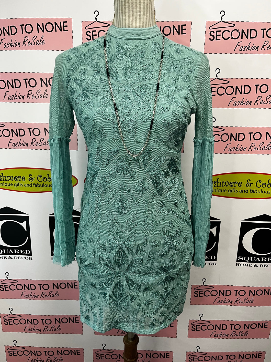 Free People Teal Embroidered Dress (Size 2)