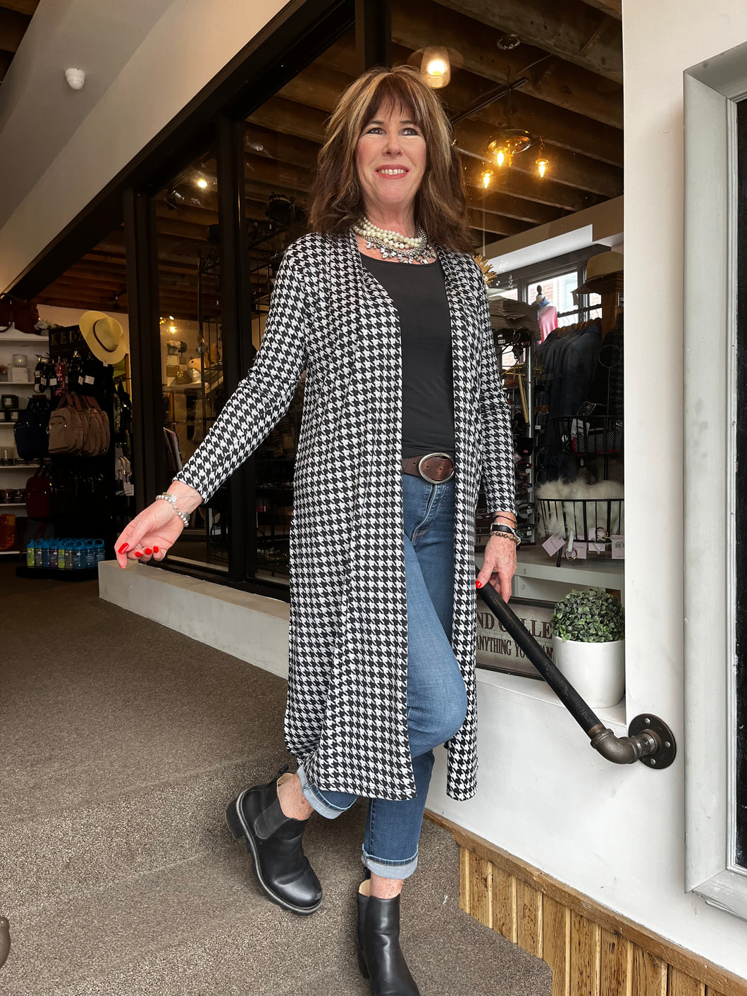 Houndstooth Long Duster