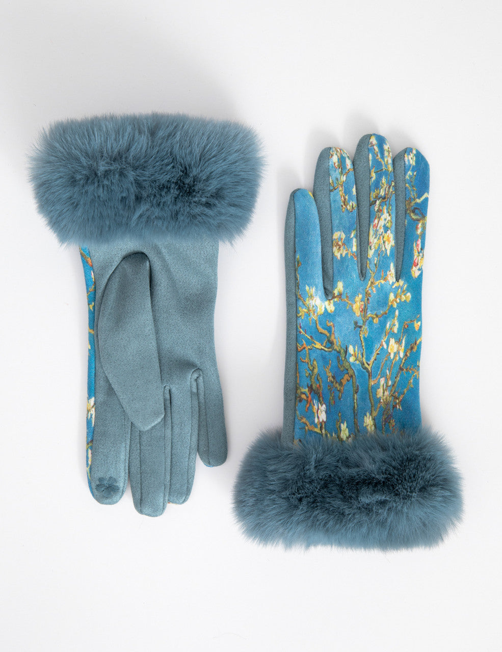 Teal Blue with Floral Print Texting Gloves