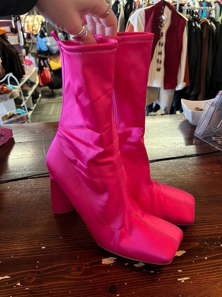 Call It Spring Neon Pink Heeled Boots (Size 10)