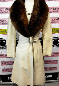 Fur Collar Genuine Leather Coat (Size XXS)