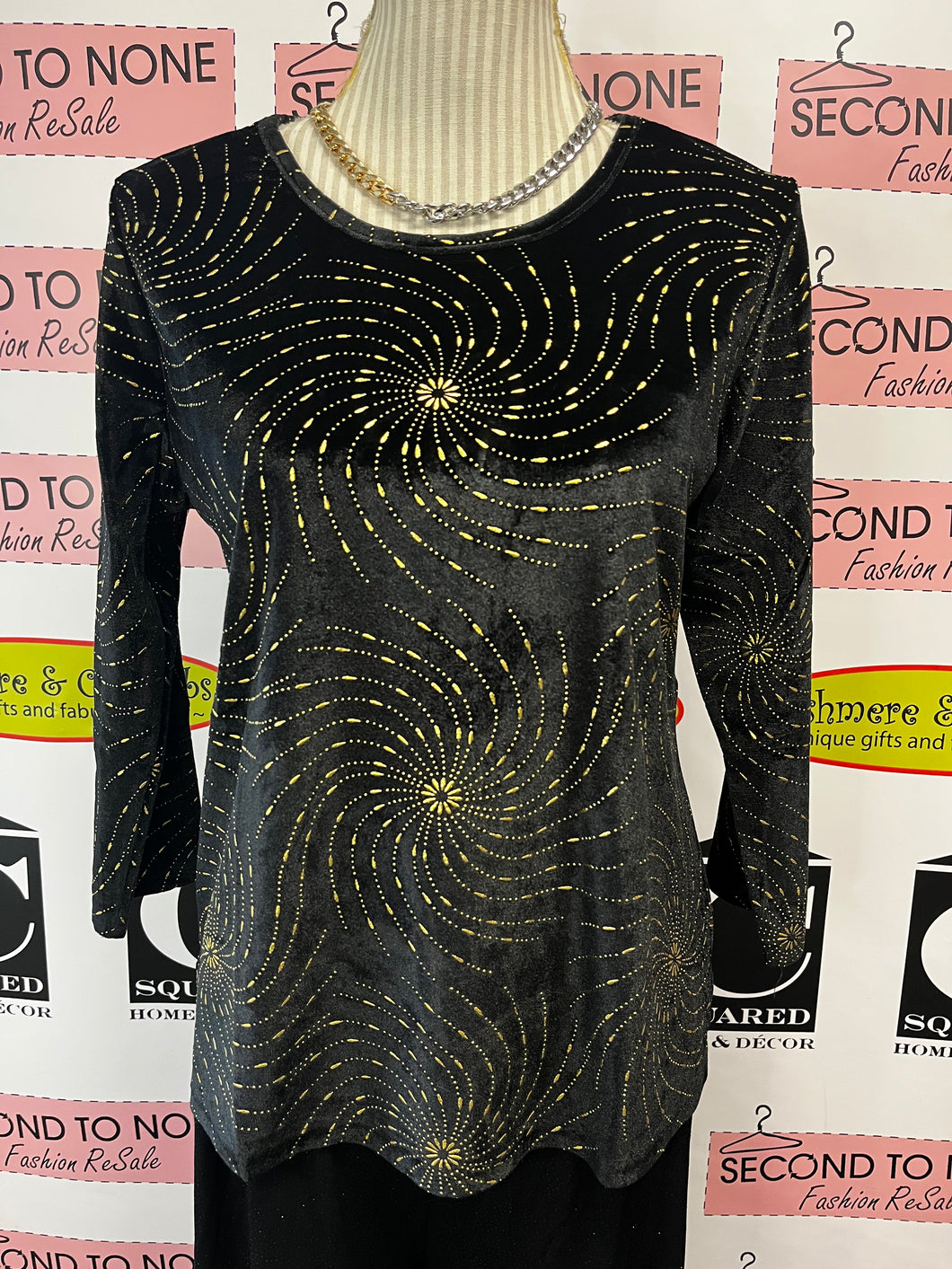 Stretch Velvet With Gold Design Top