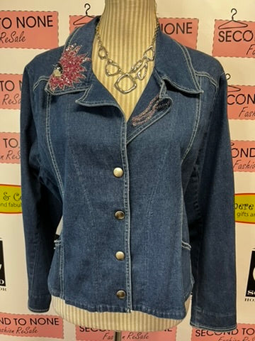 Linda Lundstrom Beaded Jean Jacket (Size L)