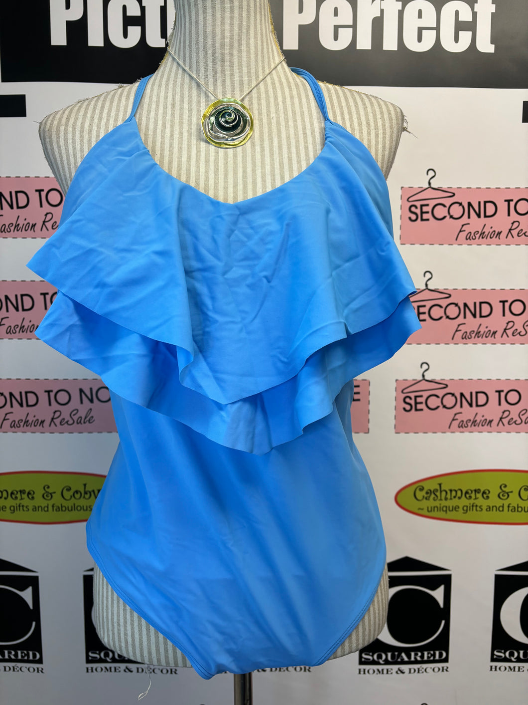 Ocean Blue Ruffled One Piece Swimsuit (Size 16)