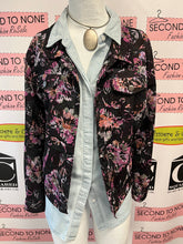 Charger l'image dans la galerie, Tribal Velvet Purple Floral Denim Jacket (Size L)
