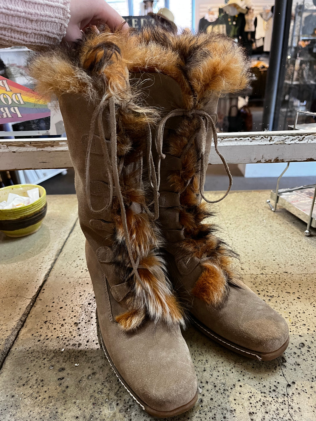 Fox Fur Lined Suede Boots (Size 9)