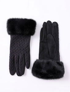 Cable Knit Faux Fur Gloves (2 Colors)