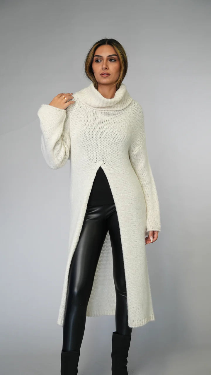 Made In Italy Long Front-Slit Sweater