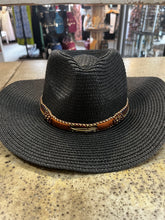 Load image into Gallery viewer, Black Cowboy Hat with Faux Leather Strap (Only 1 Left!)
