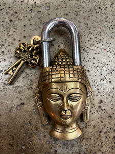 Chunky Brass Buddha Head Lock & Keys (Only 1 Left!)