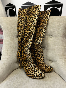 Leopard Print Stiletto Boots (Size 11)