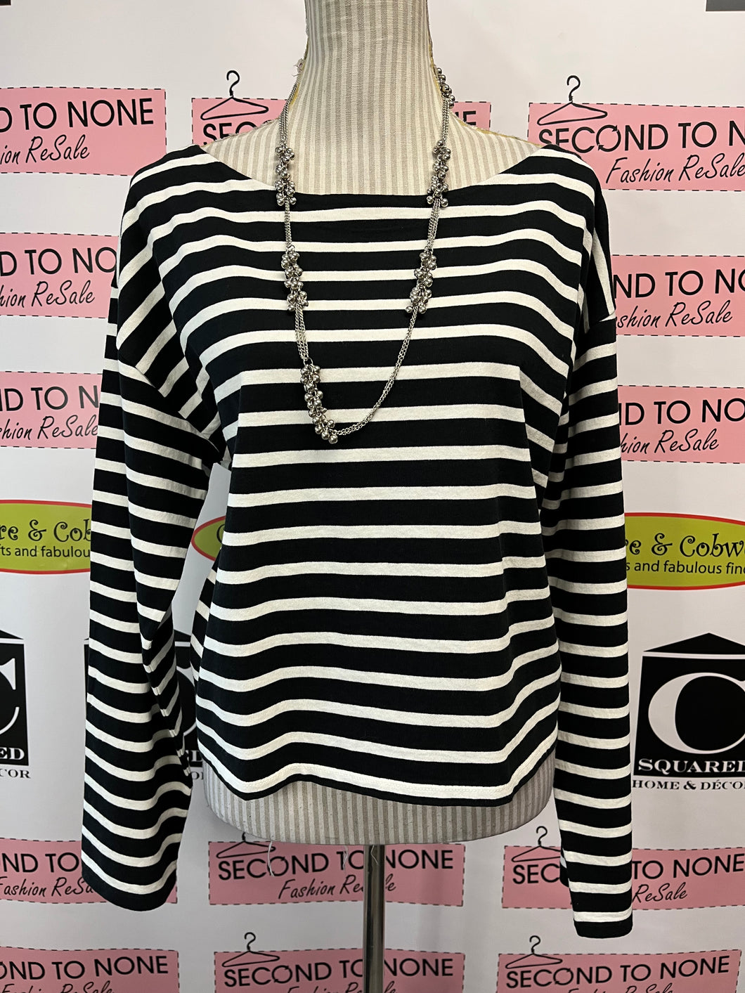 J. Crew Crop Fit B&W Stripe Top (Size L)