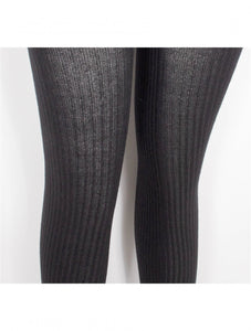 Black Full Length Ribbed Tights (One Size)