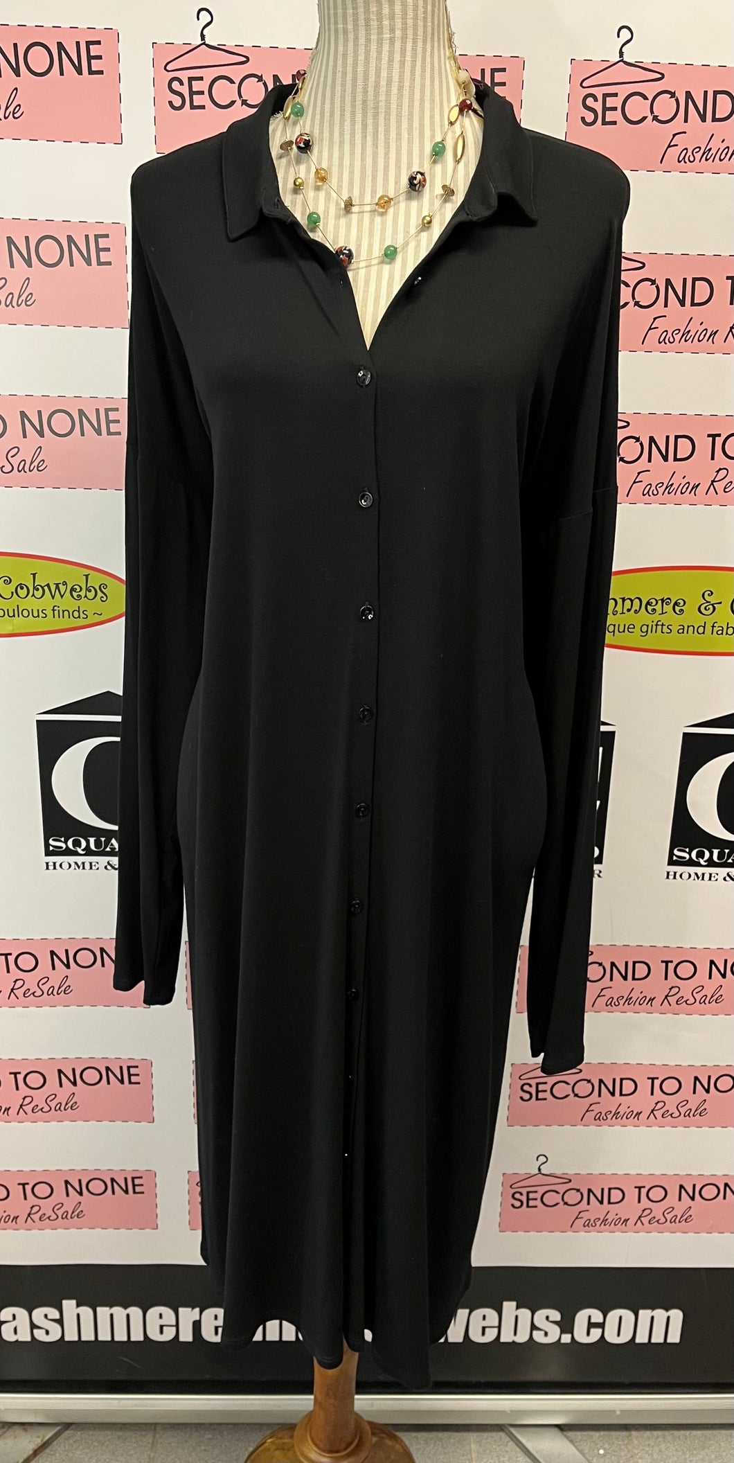 NWT Eileen Fisher Black Button Front Dress/Duster (Size XL)