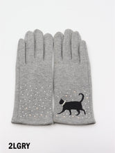Cargar imagen en el visor de la galería, Cat Print Rhinestone &amp; Pearl Gloves (2 Colours)

