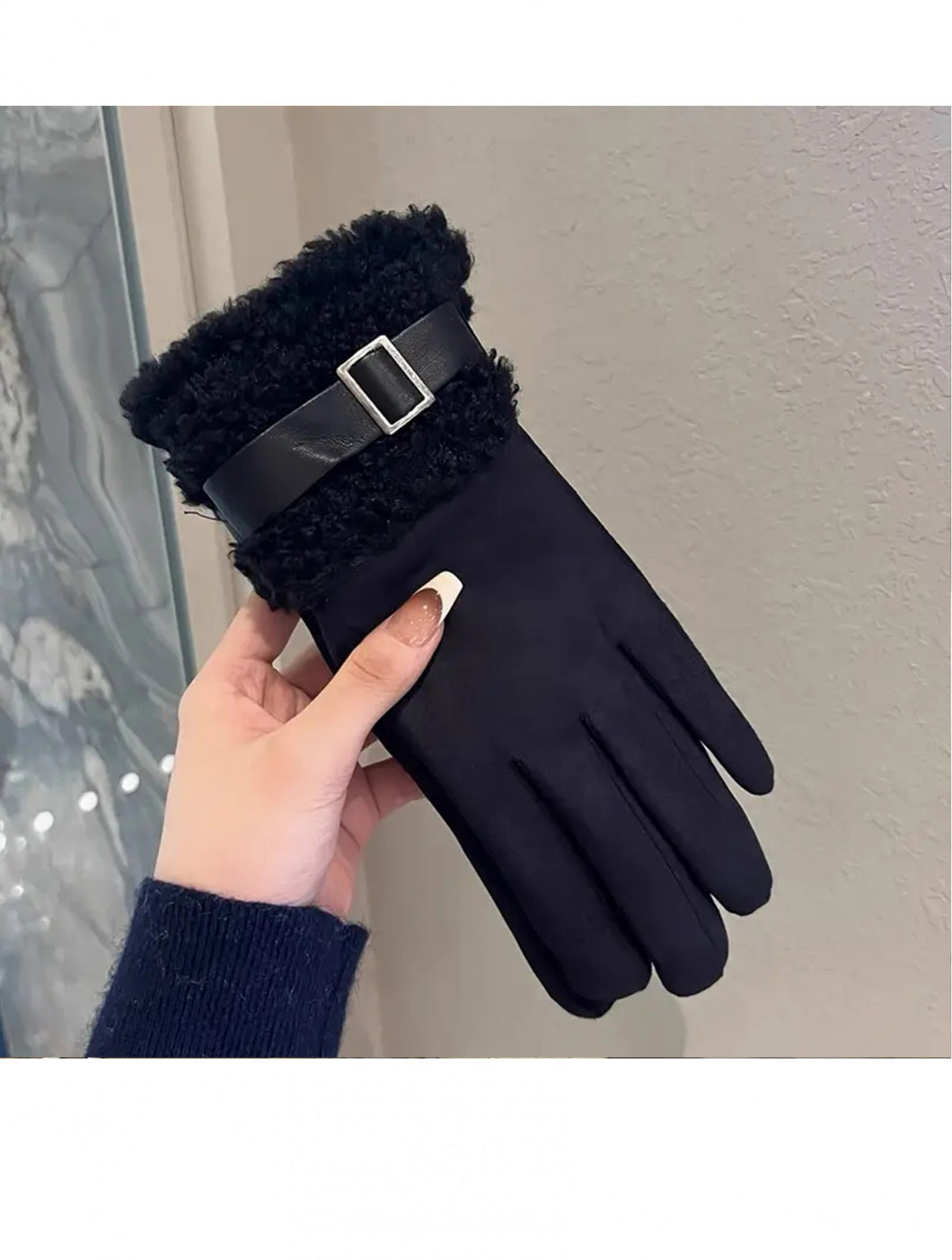 Faux Fur Belt Trim Gloves