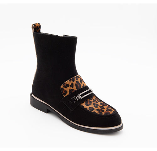 Black & Leopard Faux Suede Boots