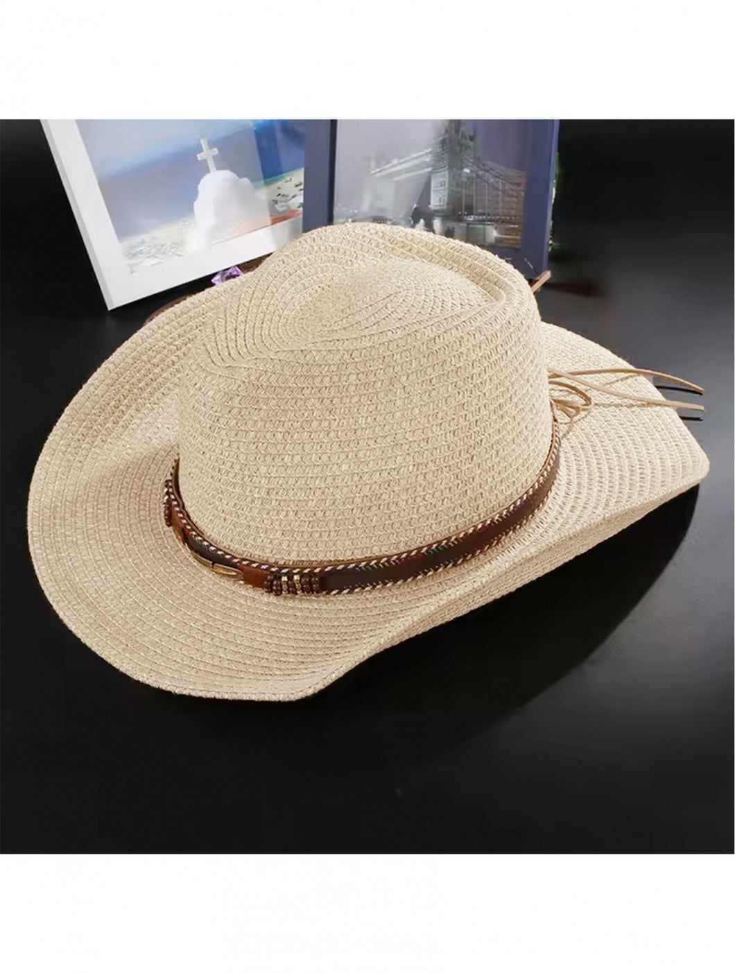 Cowboy Hat with Leather Strap & Feather