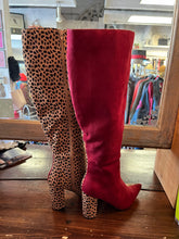 Load image into Gallery viewer, Burgundy &amp; Animal Print Split Boots (Size 10)
