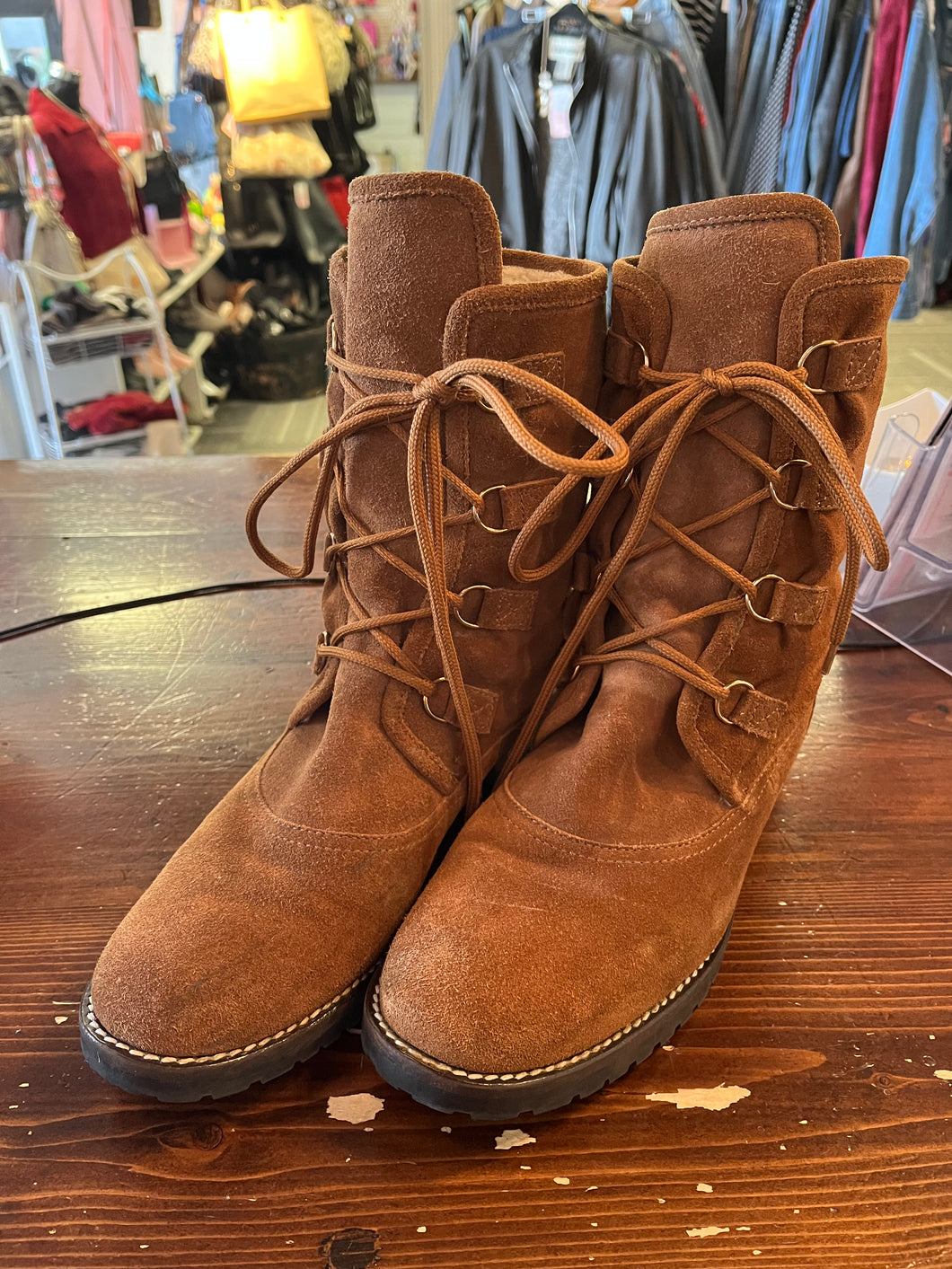 Suede Tan Ankle Combat Boots (Size 40/9)