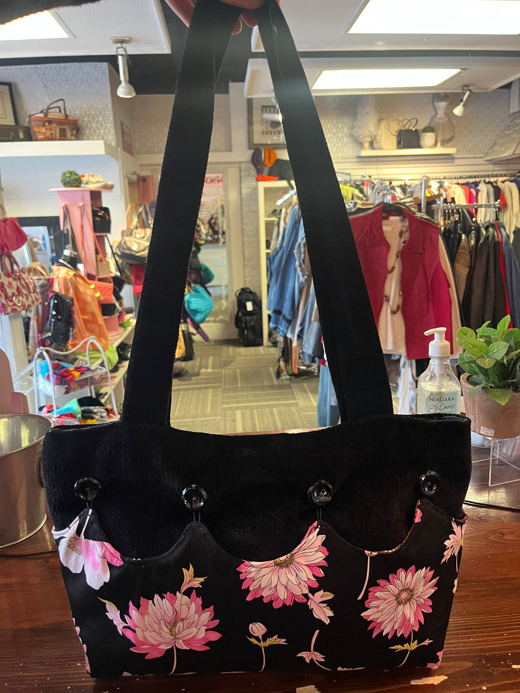 Black Floral Tote Purse
