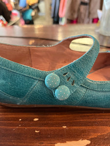 Turquoise Leather Ballet Flats (Size 7)