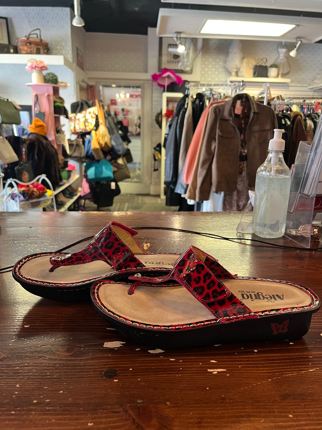 Alegria Printed Red Leather Sandals (Size 8)
