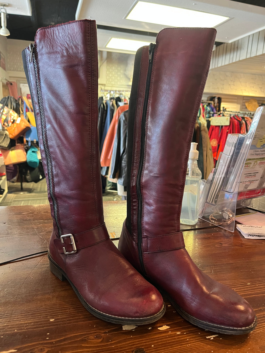 Red Leather Double Zipper Boots (Size 7)