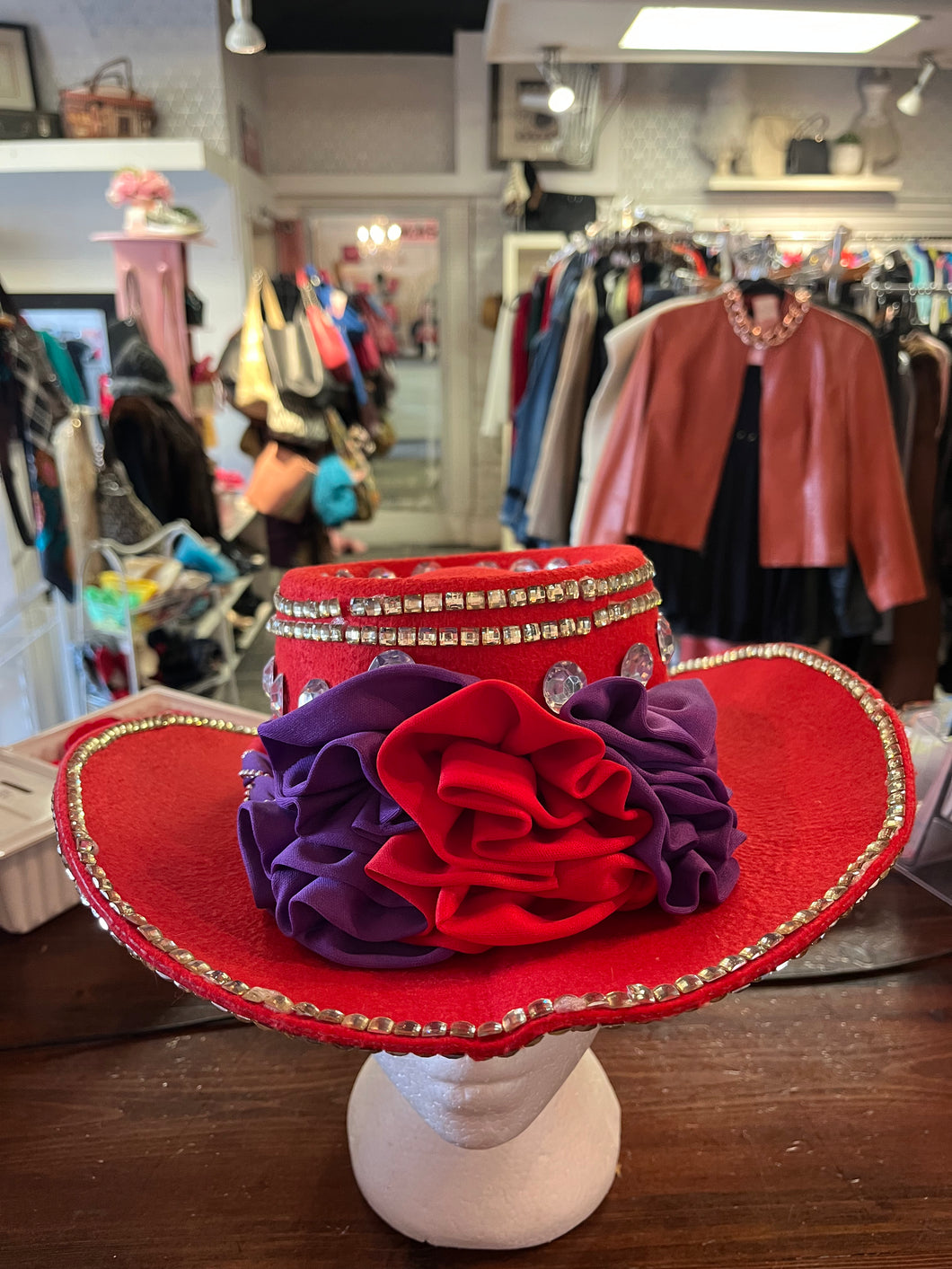 *AS IS* Bedazzled Red Felt Hat