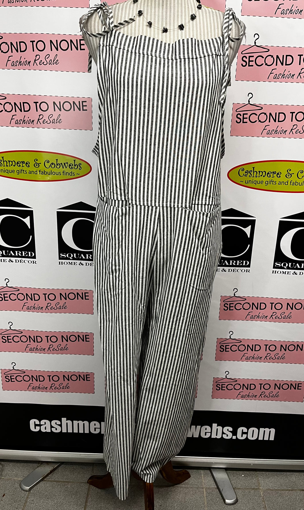 Blue & White Cotton Striped Jumpsuit (Size XL)