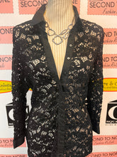 Load image into Gallery viewer, Black Open Lace Button Down Shirt (Size 46 = L)
